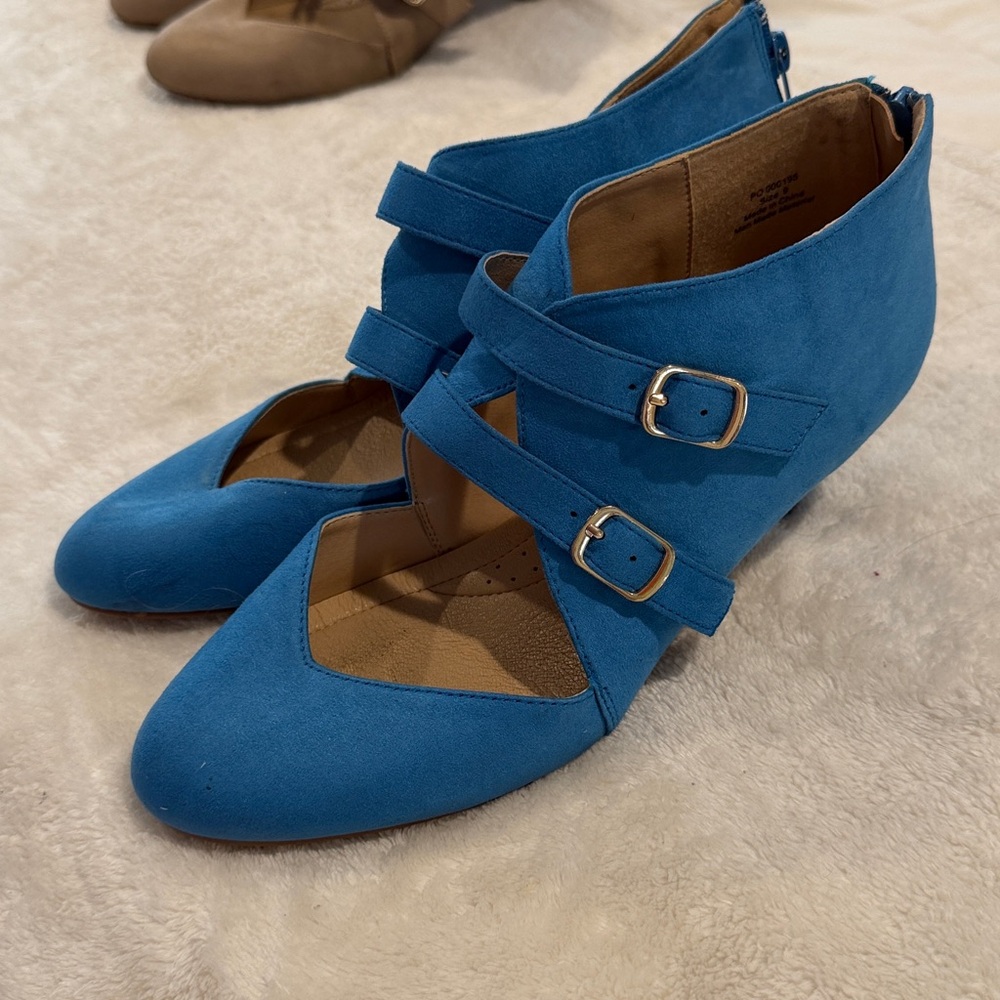 Blue Women's Shoes with Heels and Buckle Strap Detail